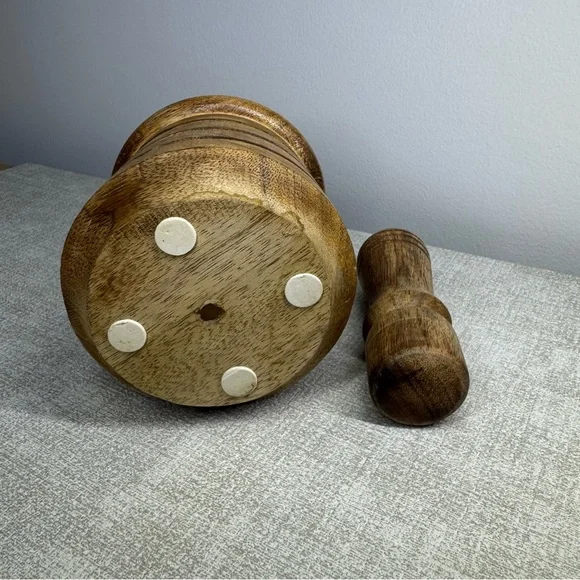 New Wooden Mortar and Pestel Set Crush Herbs/Spices/Garlic/Nuts/Sensory Play - Picture 4 of 8